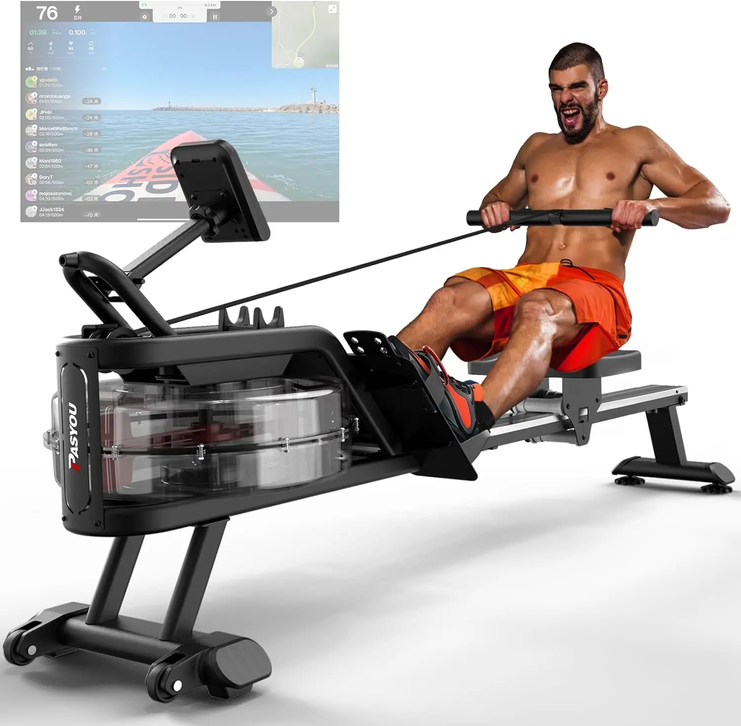 Water Rowing Machines for Home Use - Foldable Rower Machine for Cardio Training, 350LBS Weight Capacity with Dedicated Mo