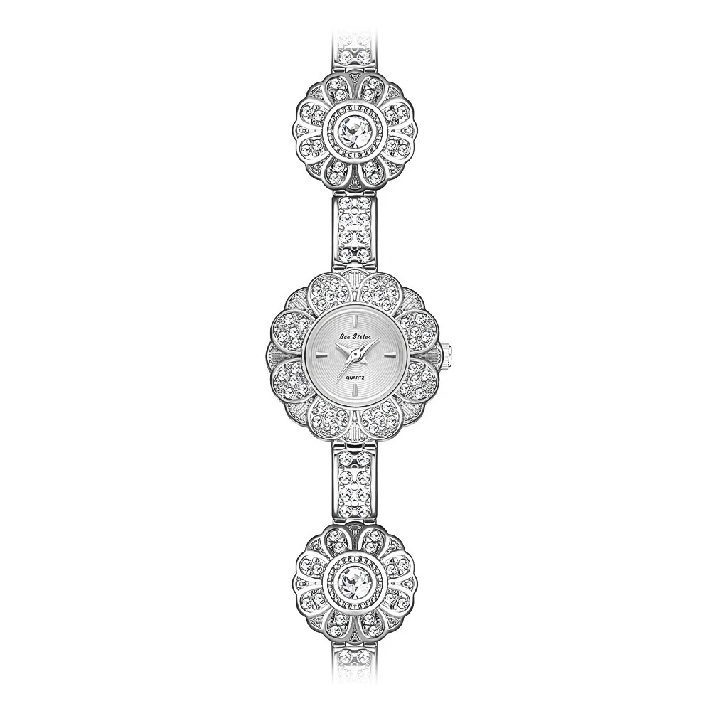 蜂姉妹フラワーブレスレットクォーツ時計女性高品質絶妙な高級ヴィンテージエレガントな女性の腕時計新しい