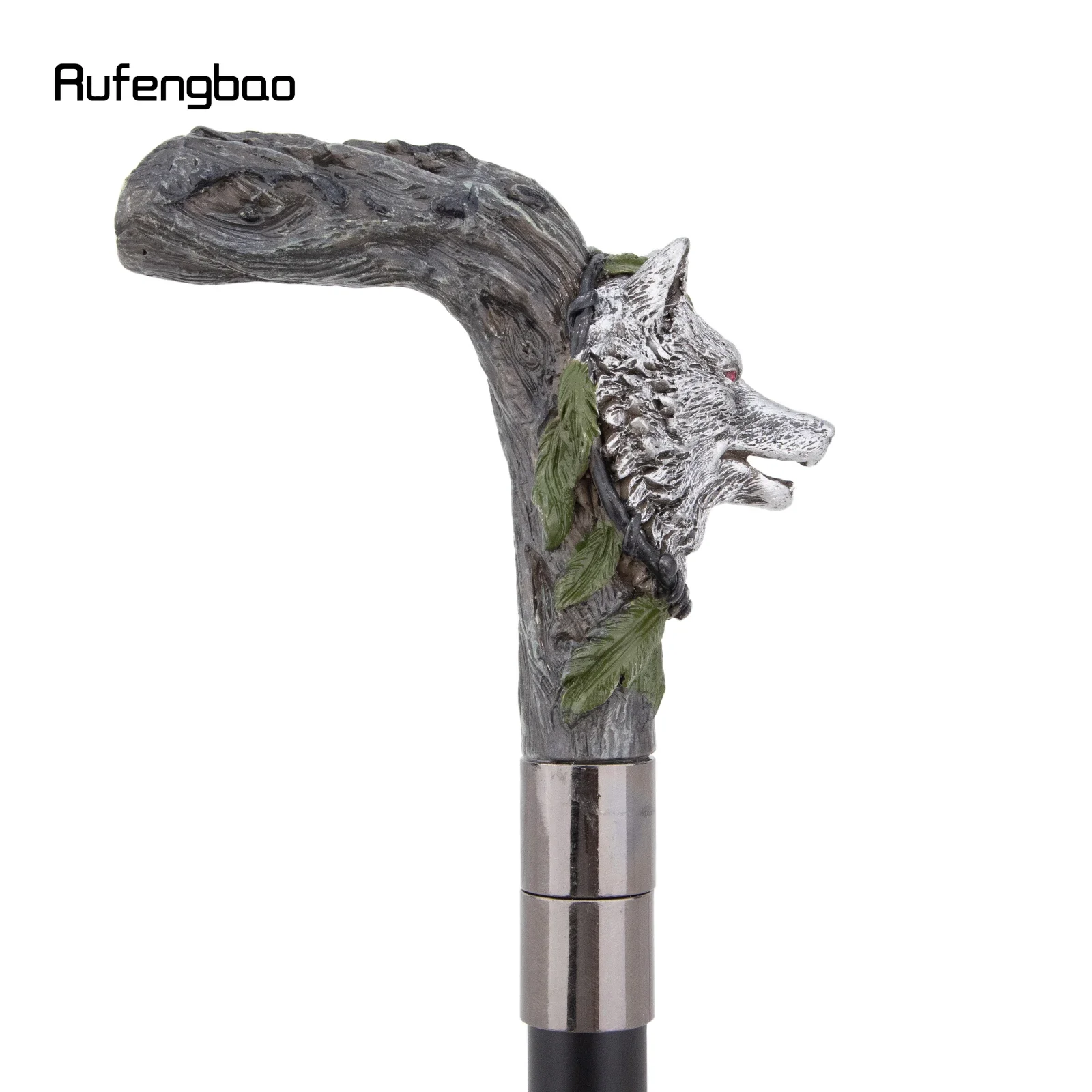 Silver Resin Wolf Head Tree Root Walking Cane Stick for Cosplay Everyday Use with Deluxe Box 93cm Performance Stage Cane