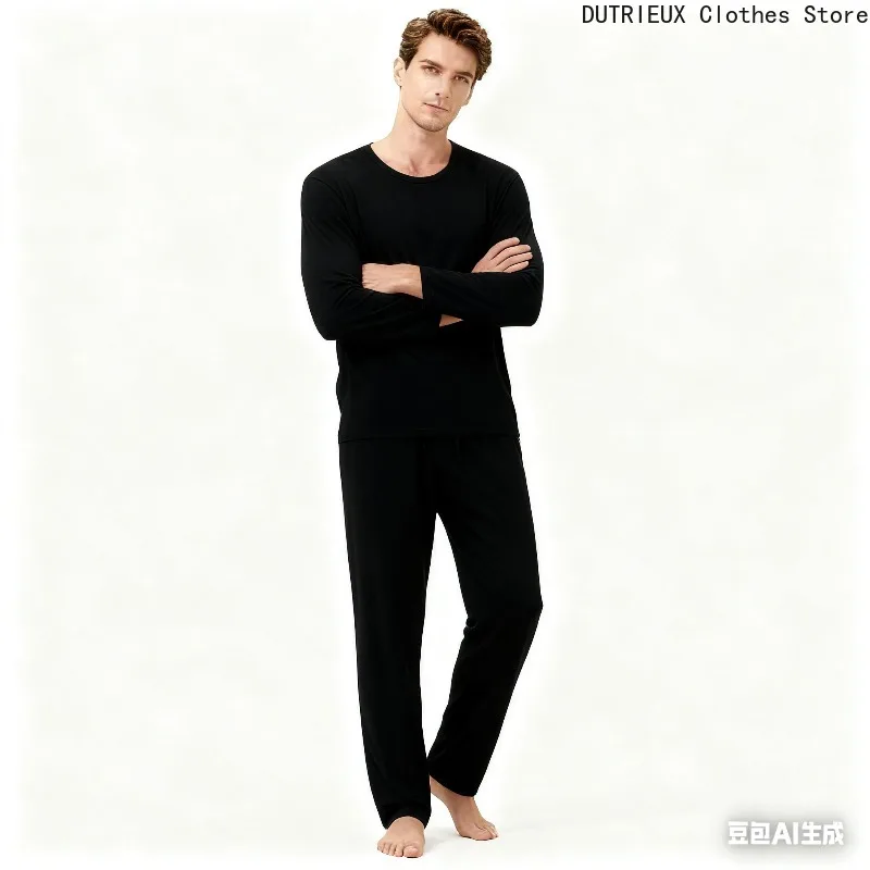 Herbst Herren Casual 2-teiliges Set Modal Weiches und bequemes Langarm-T-Shirt und Hose Set Sport und Fitness Herren-Set Pyjamas