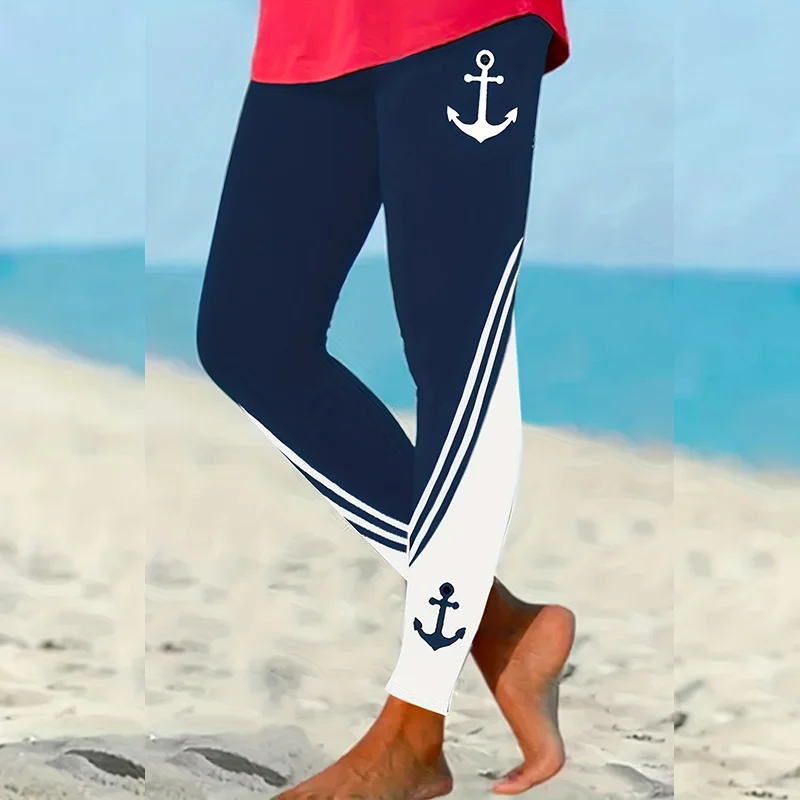 Women's Elegant Tight-Fitting Printed Leggings, Suitable for Beach Vacations, Everyday Casual Wear, and Pairing with Loose Tops