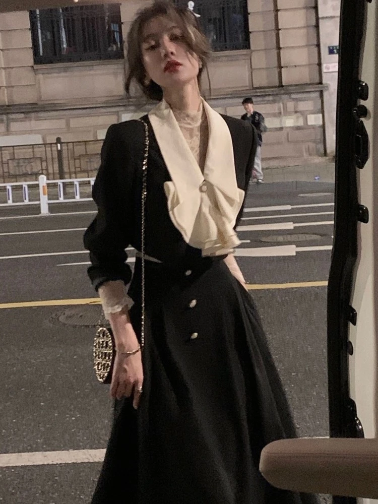 

Women Elegant A-line Skirt Two Piece Set Spring New French Fashion Short Blazer Jackets Midi Skirt Outfits Female Suits Autumn