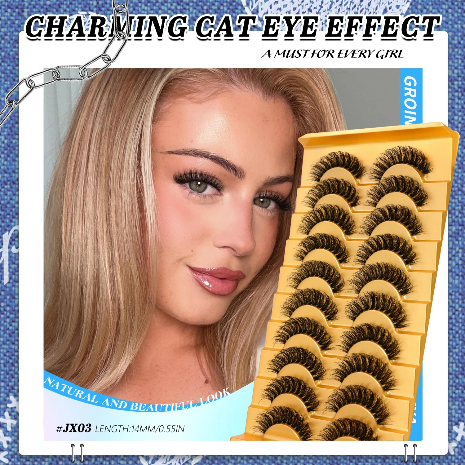 VELTRINAY Russian Strip Lashes False Eyelashes Natural Cat Eyelashes Extension D-Curly Wispy Fake Lashes Makeup
