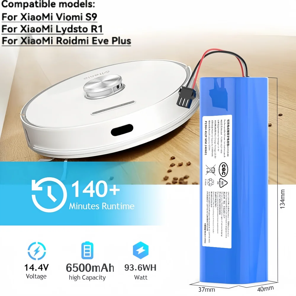 14.4V 6500mAh Li-ion Replacement Battery For ROIDMI Q6 EVE EVA EVE PLUS SDJ01RM Robot Vacuum Cleaner Spare Parts.