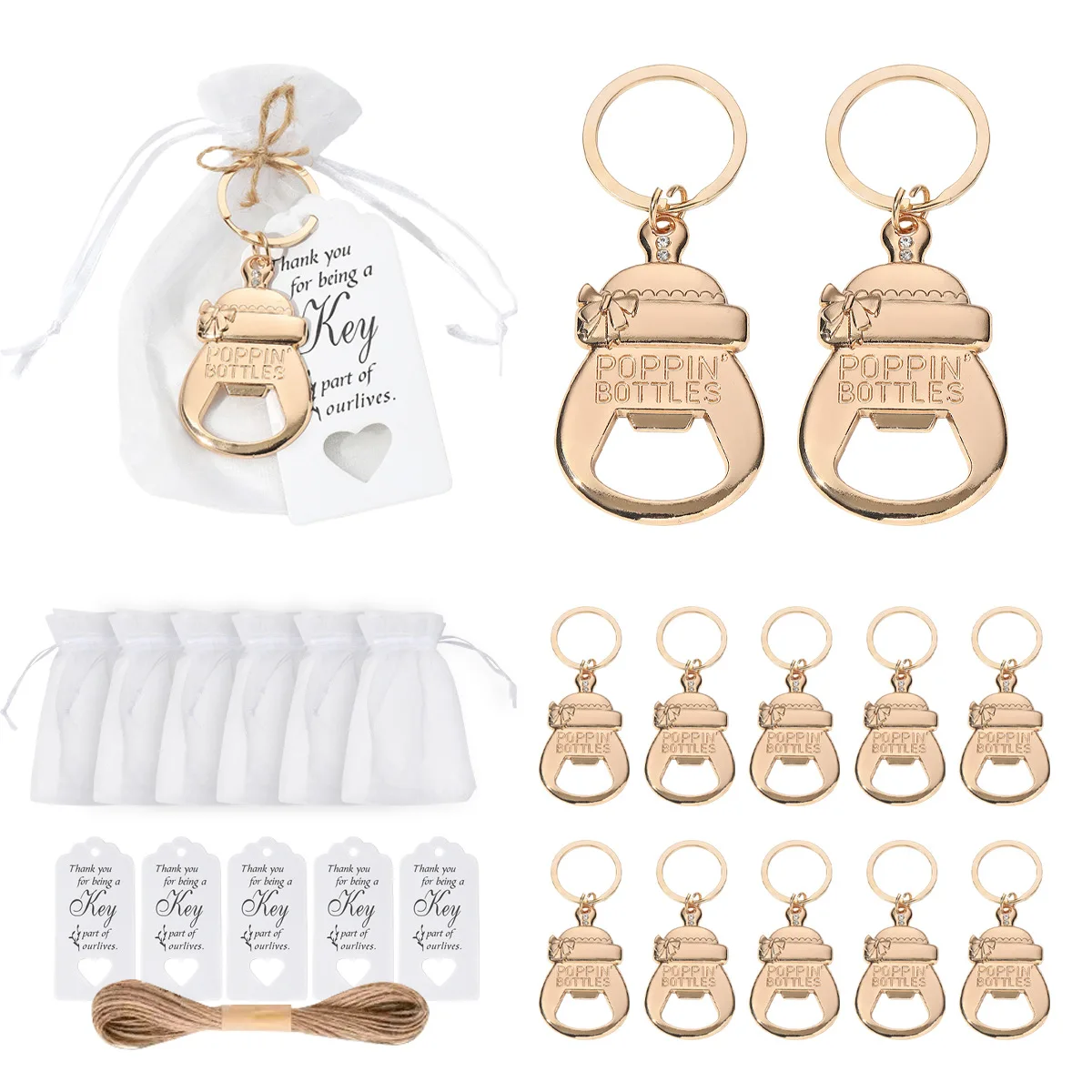 50Pcs Baby Shower Boy Girl Baby Bottle Opener Keychain Keyring Gift Favor For Freshman Newborn Baptism Ablution Party Decoration