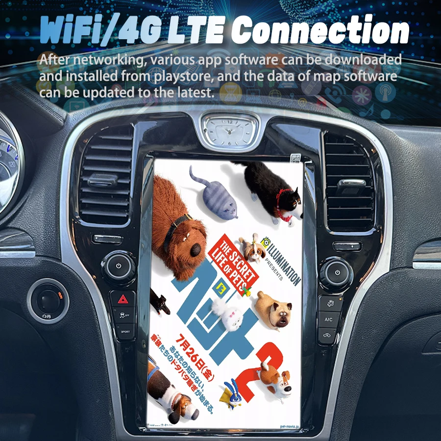 13.6 นิ้ว Android Qled หน้าจอวิทยุสําหรับ Chrysler 300c 2013 2019 GPS CarPlay รถมัลติมีเดียเครื่องเล่นวิดีโอสเตอริโอหน่วย 256GB