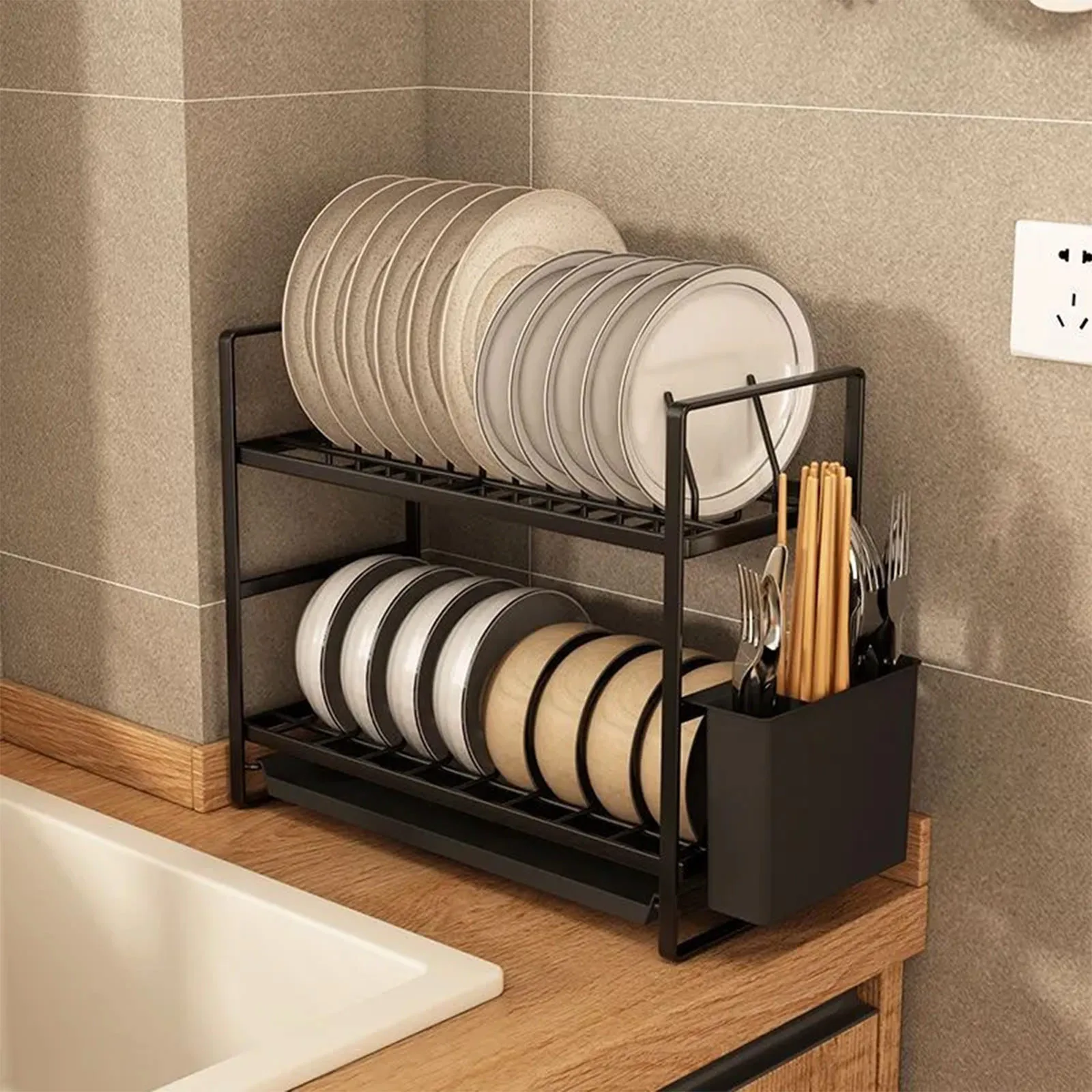 Kitchen Tabletop Dish Bowl Rack Household Drying Bowl Rack Narrow Tableware Storage Storage  No Installation Required