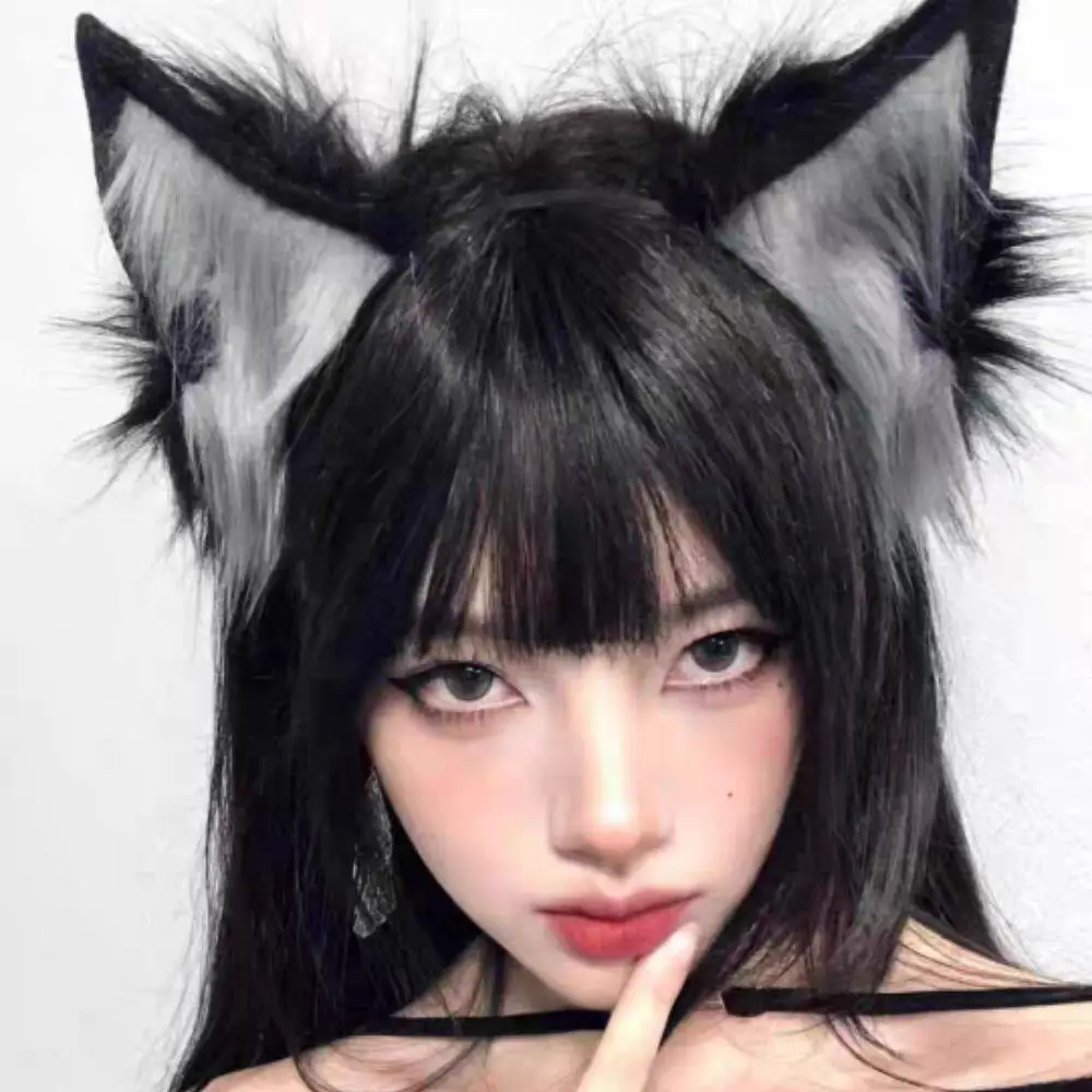 Tocado de Halloween hecho a mano de piel sintética con orejas de animales, diadema peluda con orejas de gato y zorro, Aro para el pelo, accesorio de disfraz para mascarada de Cosplay
