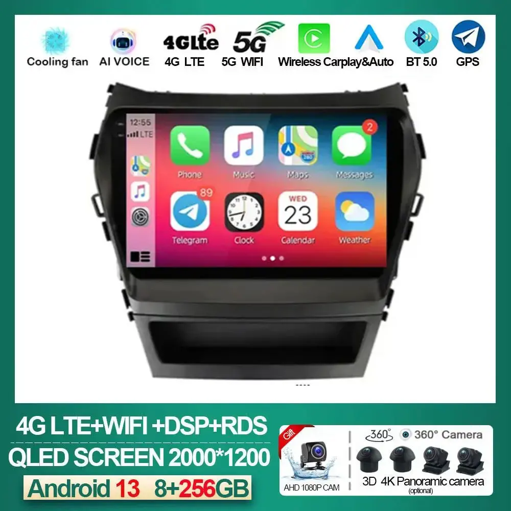 

Carplay Android 13 For Hyundai IX45 Santa Fe 2013 - 2017 Car Radio Multimedia Player Video GPS QLED Screen Navigation 4G NO DVD