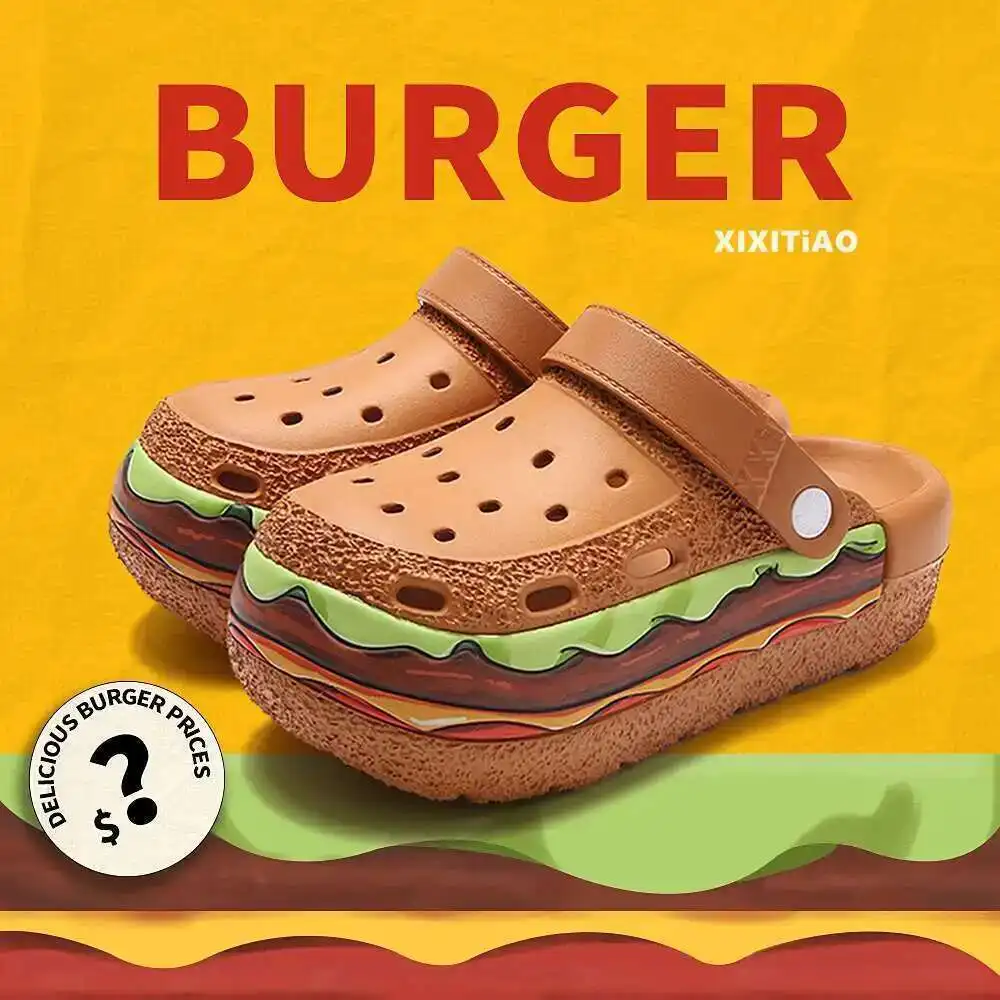 Zapatillas de hamburguesa Eva para hombre y mujer, calzado para jardín, ligeras, informales, para playa, pareja, sandalias con agujeros, sin cordones