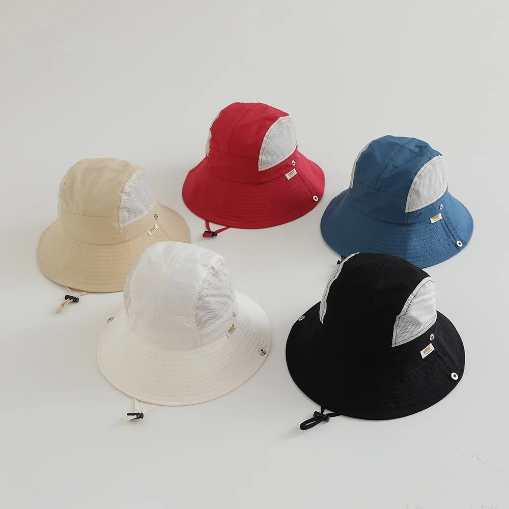 

Летняя сетчатая детская панама от солнца, быстросохнущая пляжная шляпа для девочек и мальчиков, однотонная детская панама с защитой шеи