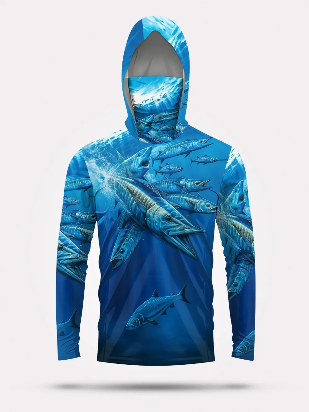 Camiseta de manga larga con capucha para hombre, traje de pesca cómodo y transpirable con estampado de peces, moda de verano, top informal para exteriores