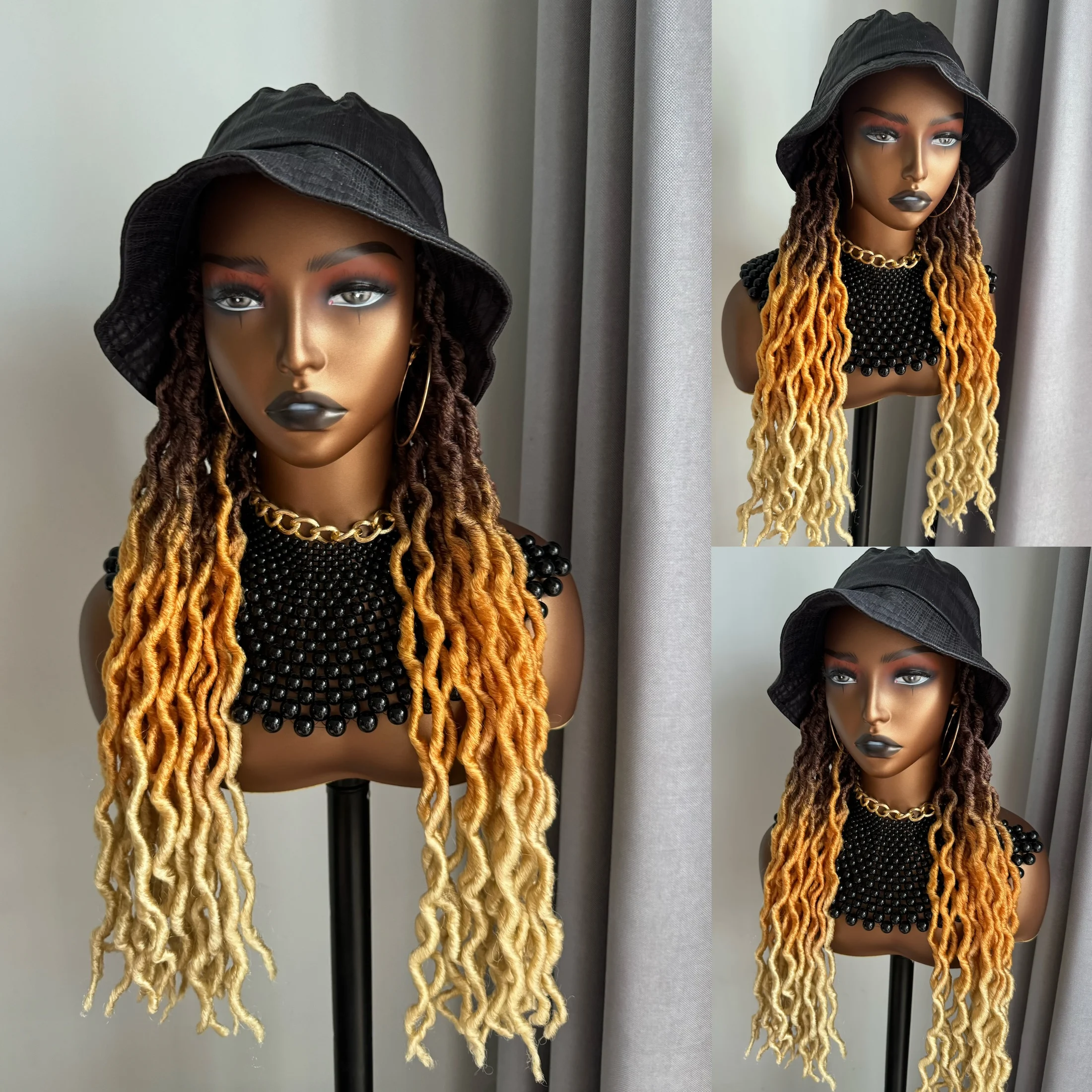 WIGERA Long Grey Light Dark Green Soft Gypsy Braids Goddess Faux Locs With Bucket Hat Twist Braiding Extensions For Black Women