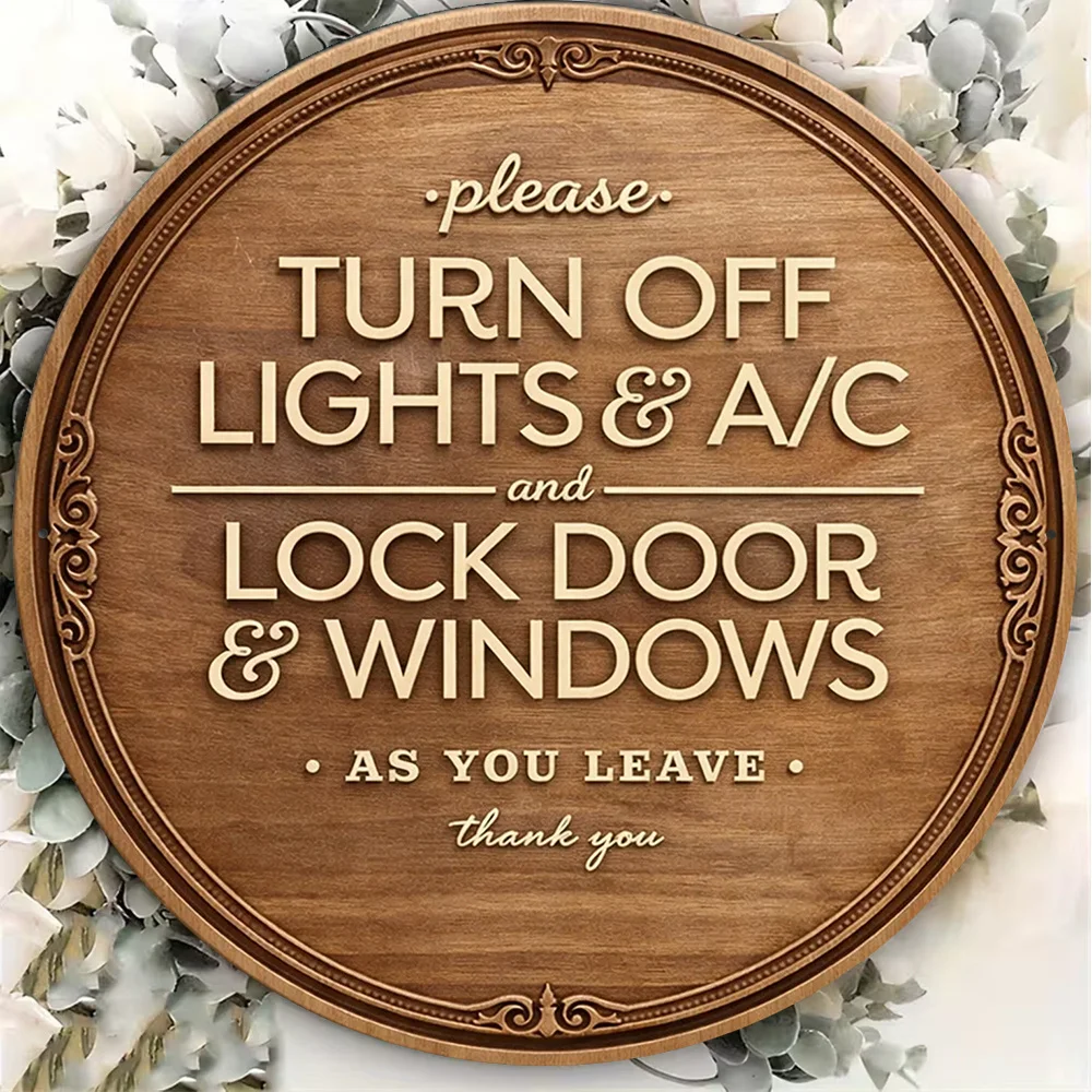 2D planar circular wooden sign board, stating 