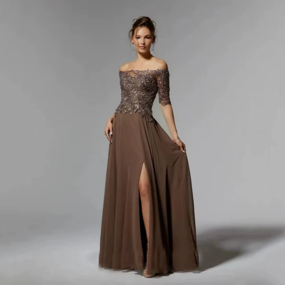 

Customized Vintage Chiffon Mother of the Bride Dress A Line Split Guest Gown Lace Evening Robe Wedding Party Dresses