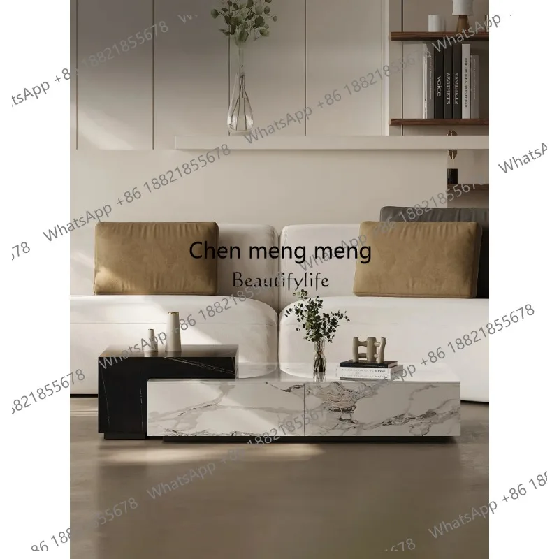 

Italian Style Light Luxury Stone Plate Coffee Table Combination High-End Rectangular Small Apartment Simple