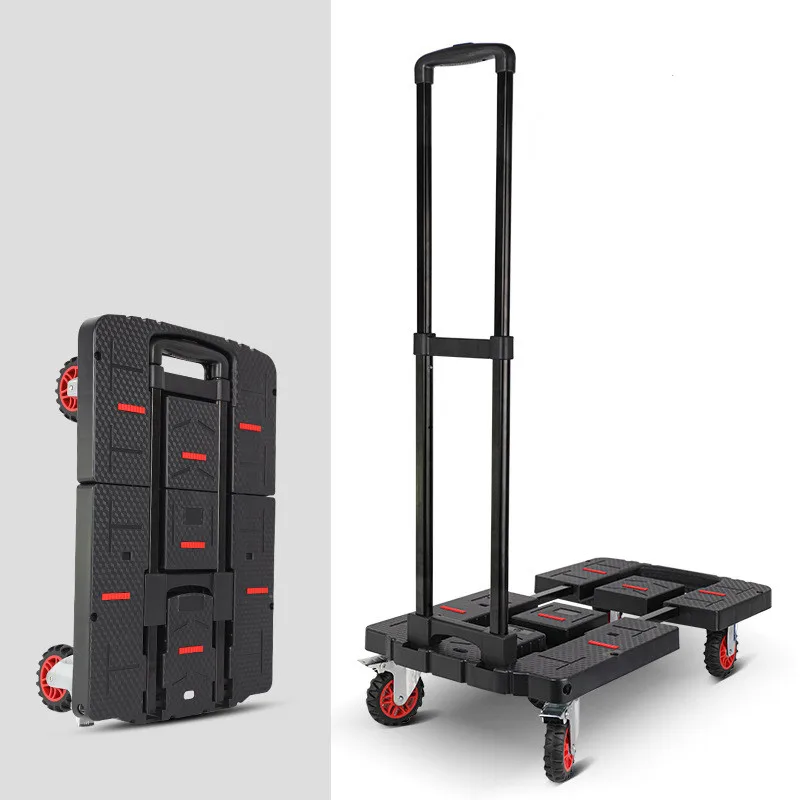 Heavy-Duty Foldable Utility Cart - Adjustable Metal Handle, 4-inch Anti-Slip Wheels, for Shopping & Moving