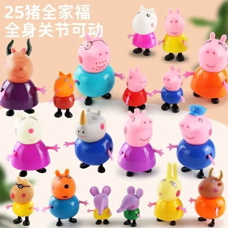 Piggy Peppa Pig Toy Figure Children's Action Doll Set Full Set Character House Dining Car Cute Peppa Pig George Kids Toy Gift