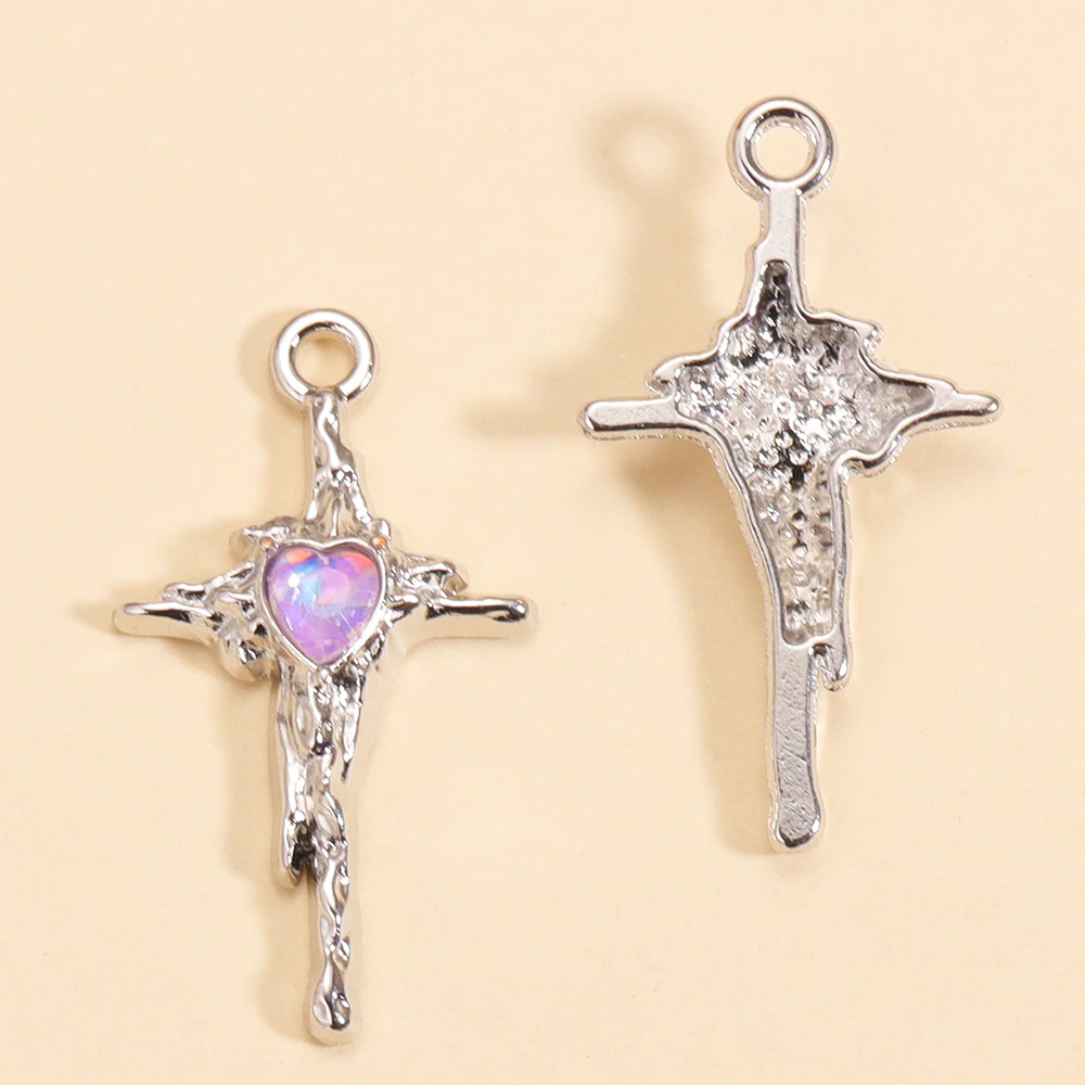 10 Stück Gothic Kristall Kreuz Anhänger versilbert Legierung Charms für Frauen Diy Herstellung Punk Ohrringe Halskette Anhänger Party Schmuck – Detail 7