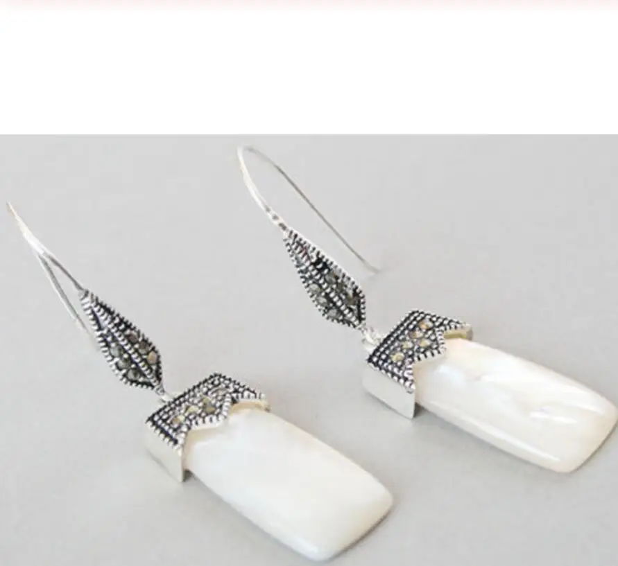 

noble white shell 925 silver & macasite earrings 2inch