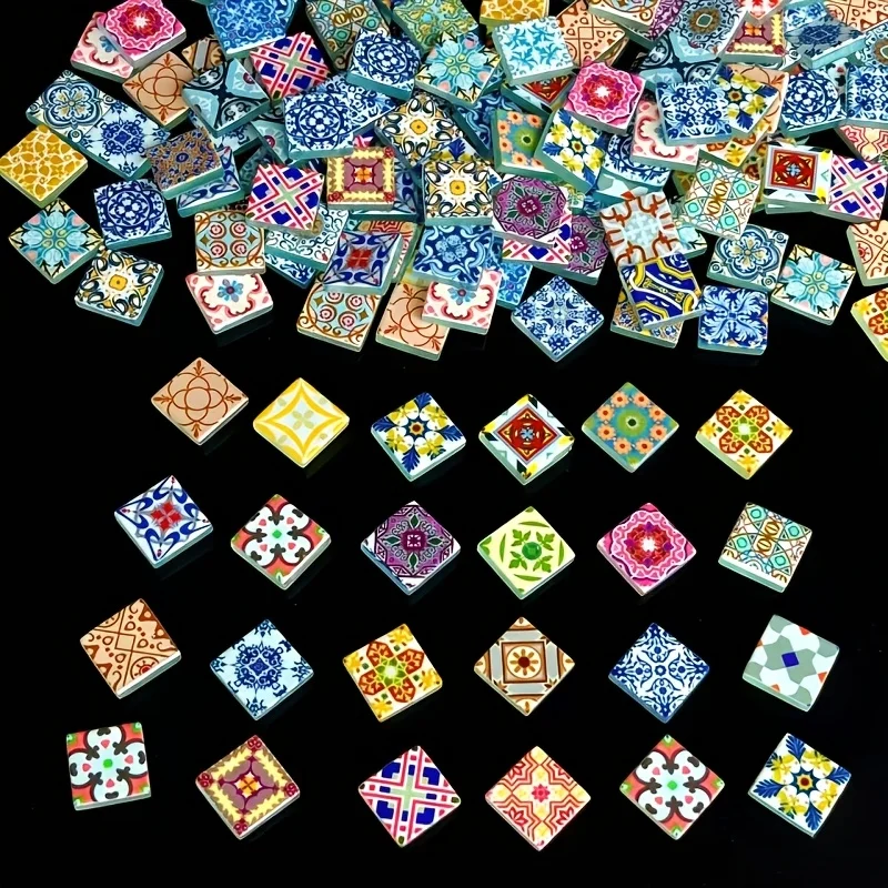 100/200 Grams of Glass Mosaic Material, 2.3*2.3cm Colorful Vintage Mosaic Tiles, Suitable for Handmade Artwork, Home Desktops, Wall and Step Inlays, Garden Outdoor Photography Auxiliary Materials