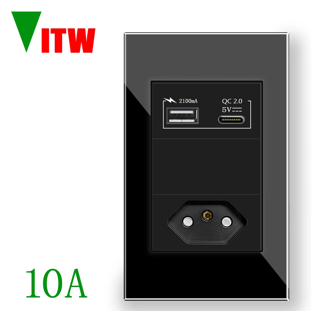 VITW USBC شحن مقبس الحائط، 5 فولت منافذ USB المكونات الكهربائية 10A المخرج، 120 مم * 72 مم لوحة زجاجية، مقبس الطاقة البرازيل القياسي 20A #4