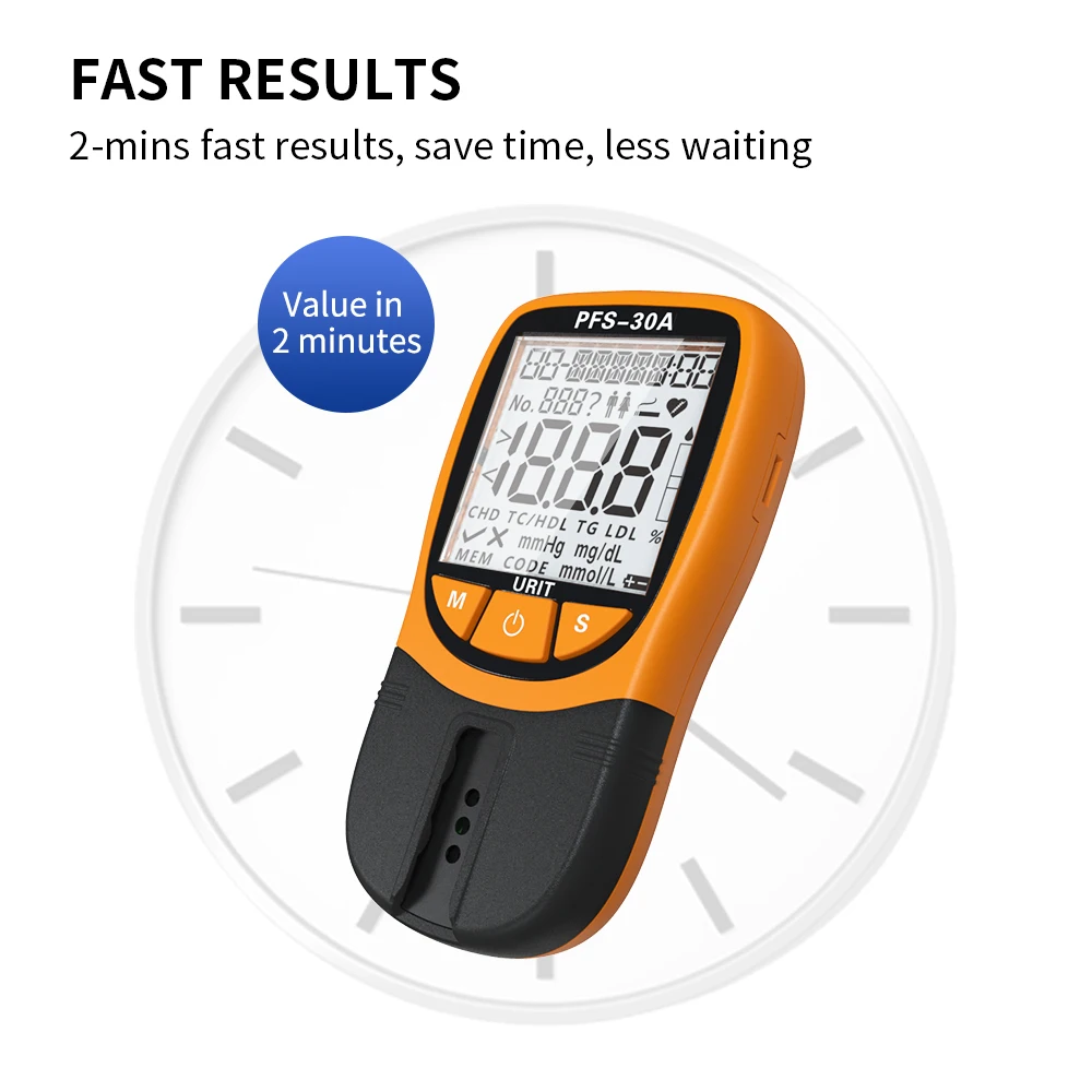 Urit 5 In 1 PFS-30A Lipid Profile Meter Total Cholesterol Triglyceride Density Lipoprotein Glucose Blood Sugar Test Analyzer&