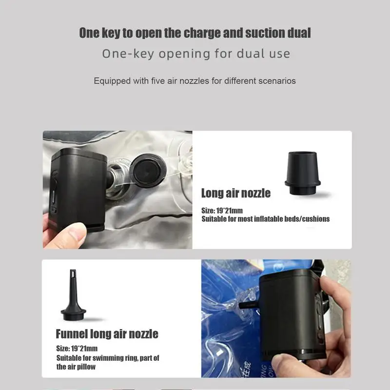 Electric inflatable pump Vacuum organizer bag suction pump Portable rechargeable mini pump with 5 nozzles and charging cable