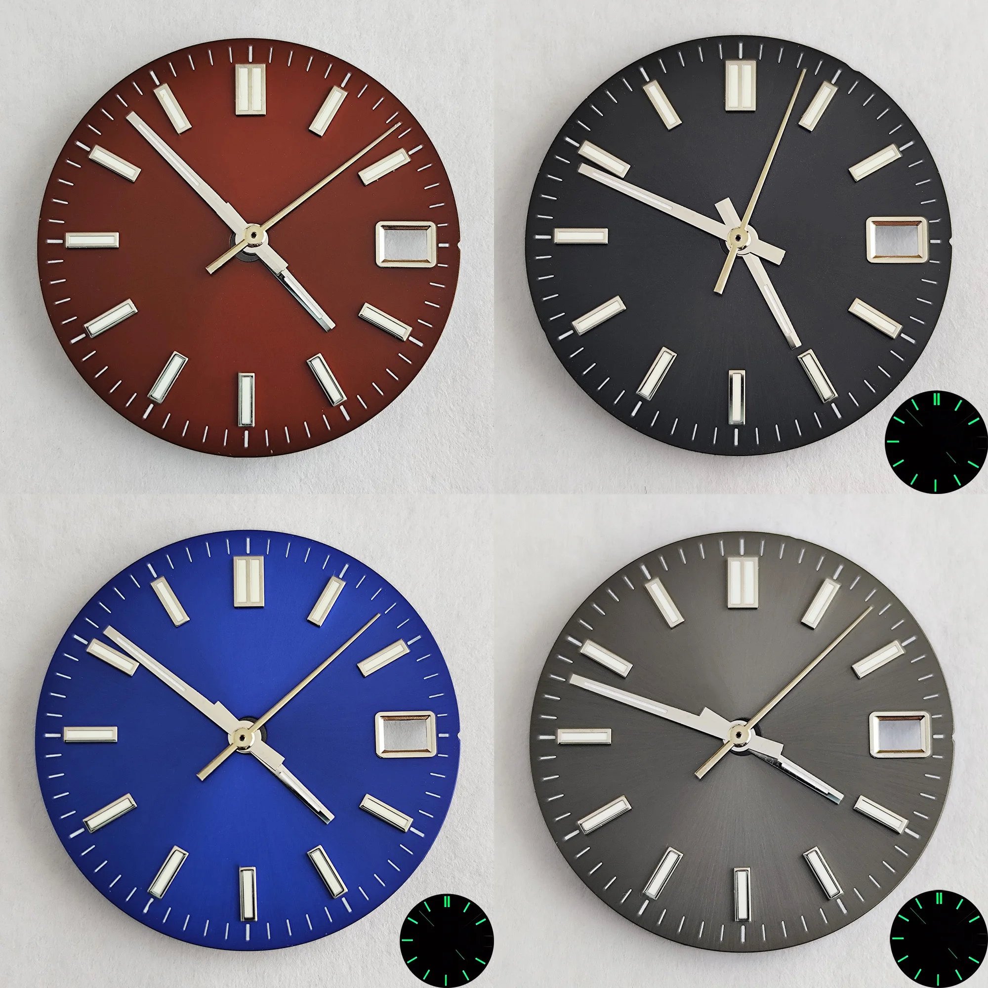 قرص ساعة NH35 28.5 ملم قرص معدل قرص أخضر مضيء ملحقات ساعة معدلة NH35 عقارب مناسبة لحركة NH35 NH36