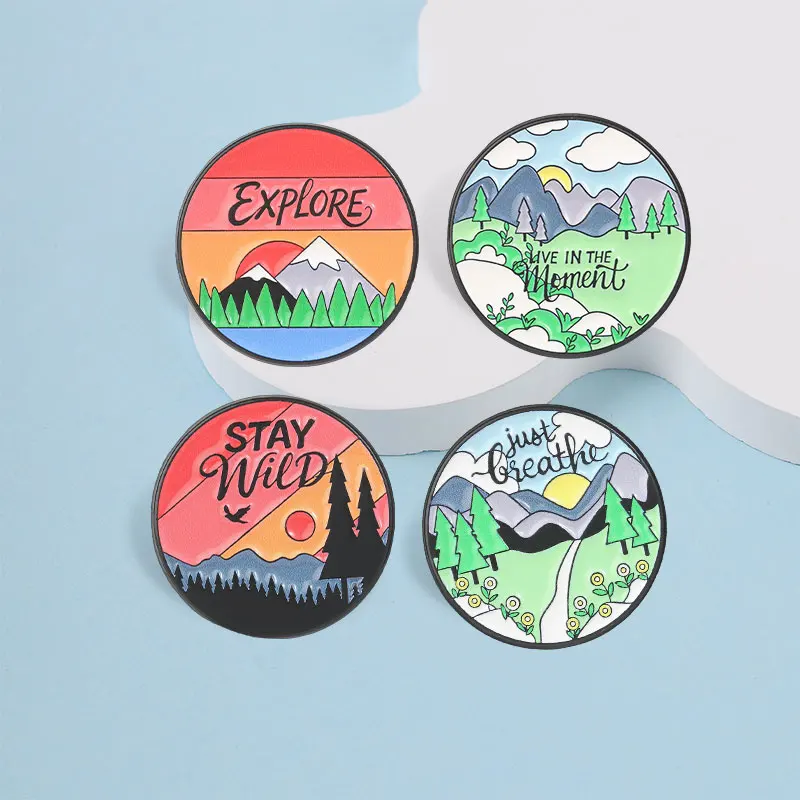Mountain Wilderness Landscape Emaille-Abzeichen, Natur-Outdoor-Reversnadeln, inspirierende Broschen, Schmuck, Geschenk für Freunde – Detail 5