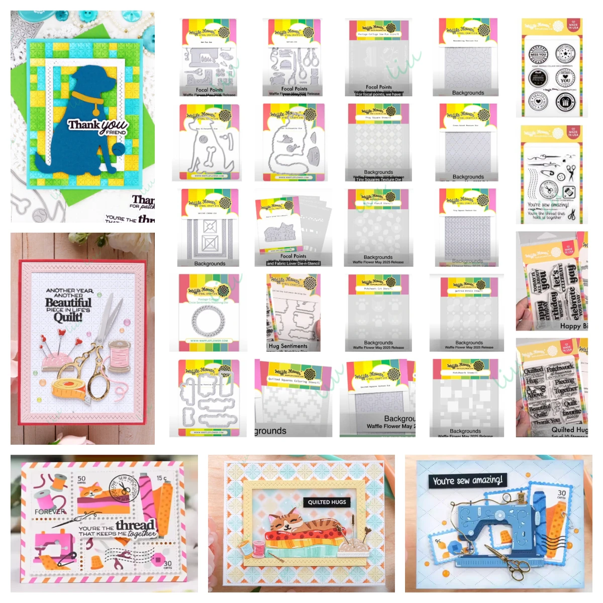

2025 May New Quilted Squares Texture Cats and Dogs Metal Cutting Dies Stamp Stencils for DIY Greeting Handmade Photo Album Diary