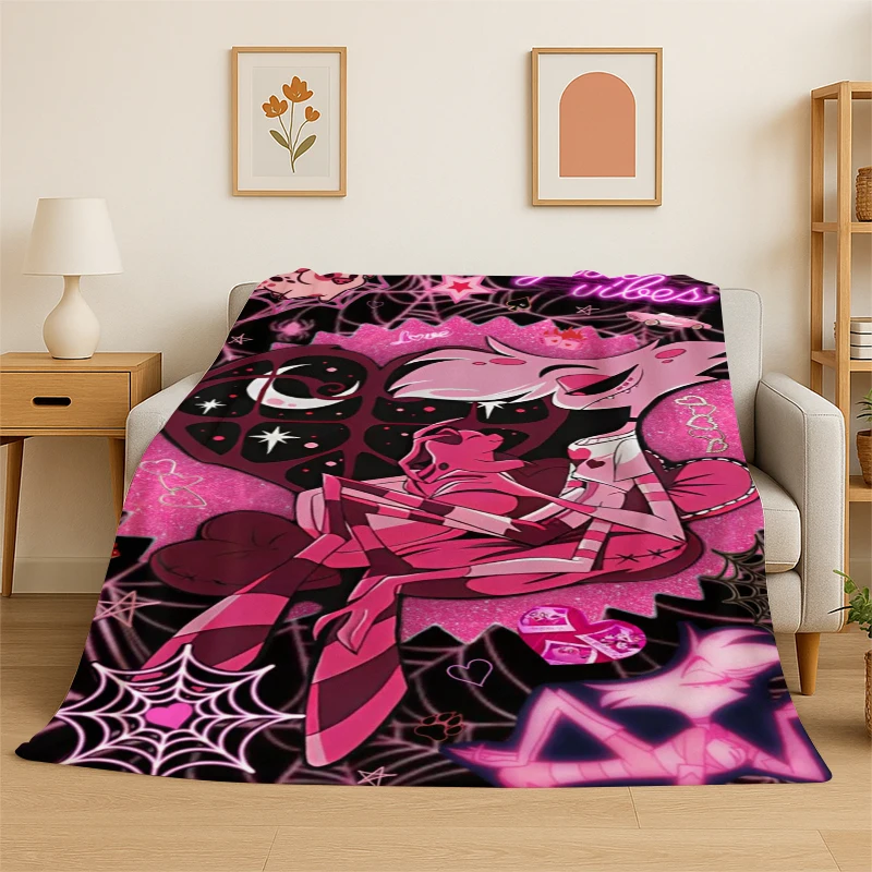 3D Cartoon H-Hazbin Hotel Charlie Flannel Blanket Soft Warm Throw Blanket for Bedroom Living Room Bed Travel Camping Picnic