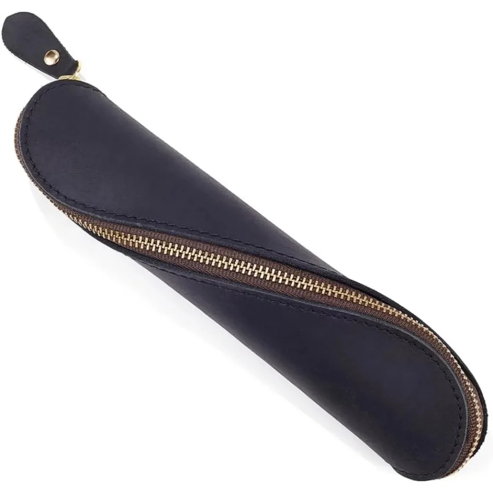 

Пенал из натуральной кожи, чехол для ручек из натуральной кожи, черные кожаные сумки ручной работы Crazy Horse, держатель на молнии для набора для изготовления