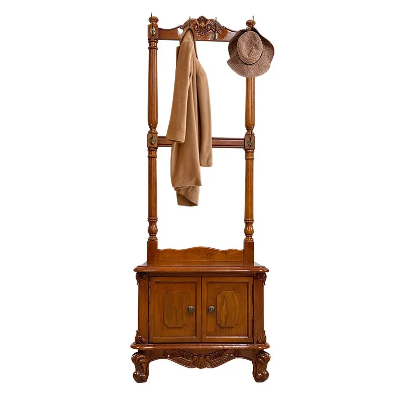 

American coat rack solid wood home hanger retro European shoe changing stool integrated rack G245