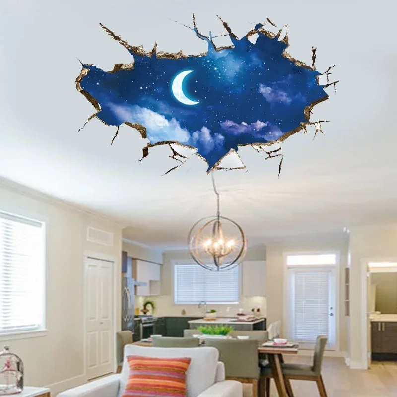 Space 3D three-dimensional wall pasted living room ceiling wall bedroom Creative room decoration wall painting background