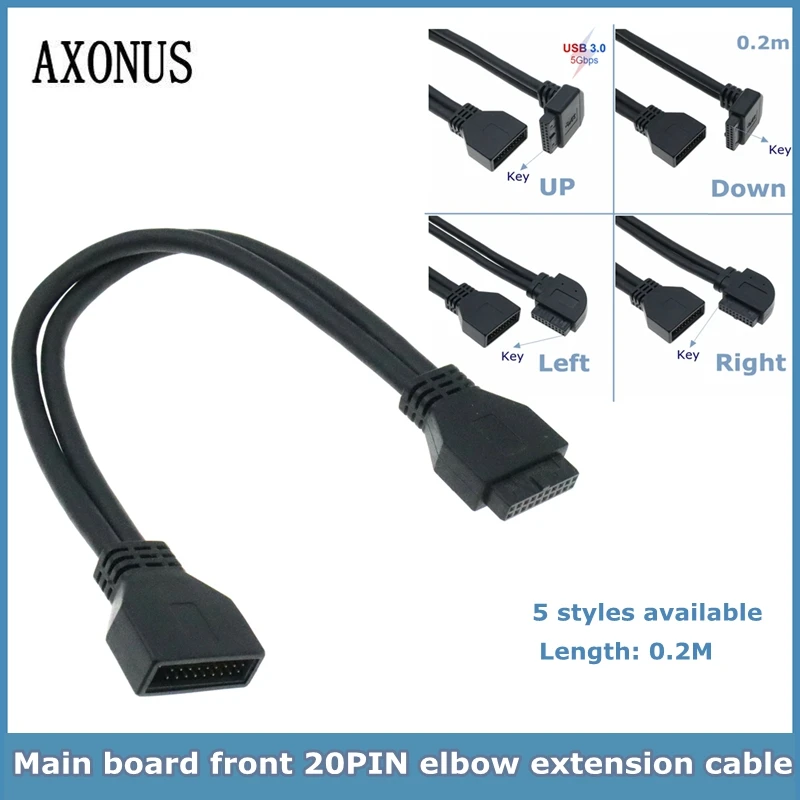 Front USB3.0 Elbow 90 Degree 19P Extension Cable Motherboard F-USB3.0 Pin IDC Male To Female 20P Cable Extension Data Cable