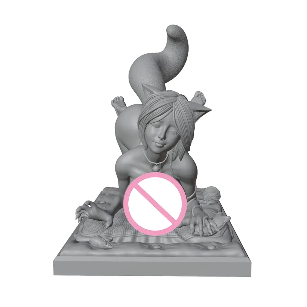 1/24/12/6 Sexy Cat Girl, Charming Dressed Girl Resin Model Kit GK Mini 3D Printed Gray Model Statue, DIY Doll Model, Unpainted