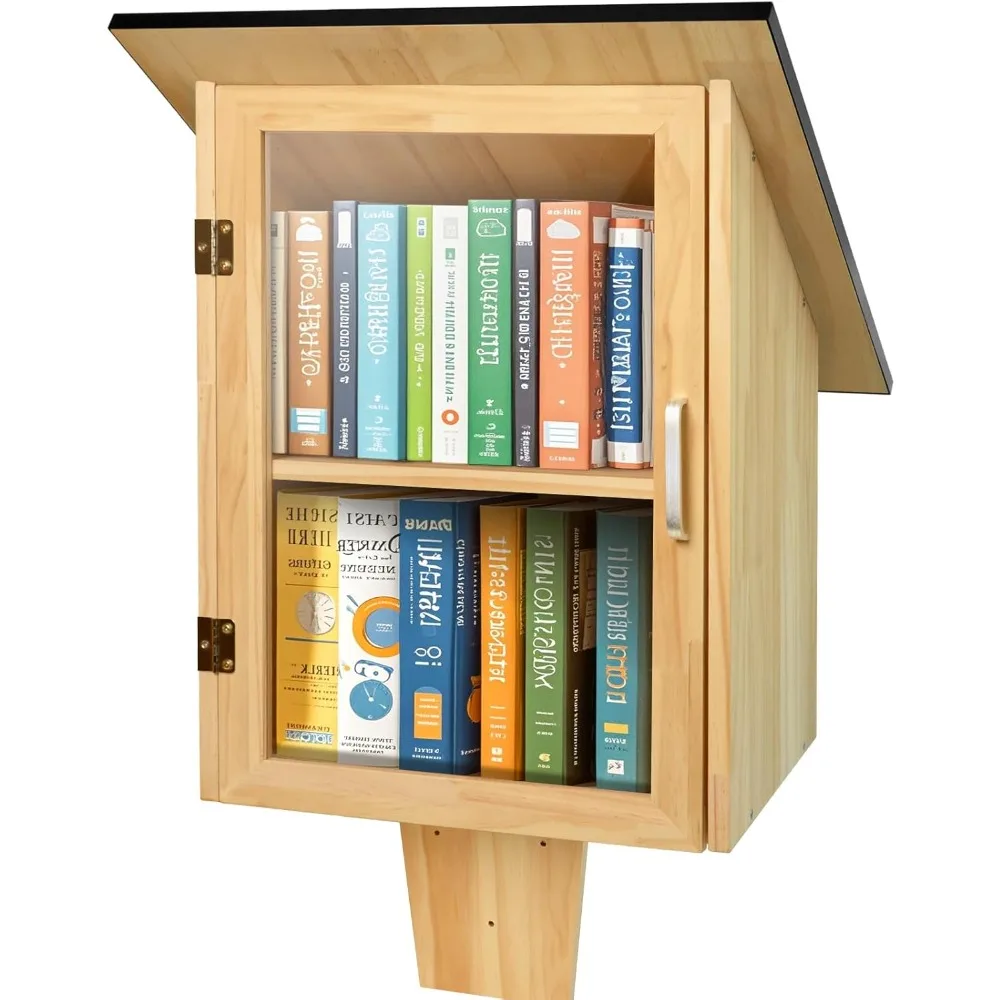 Outdoor Library Book Box, Double Little Library for Sharing books, DIY Storage Wooden Cabinet Easy Mount