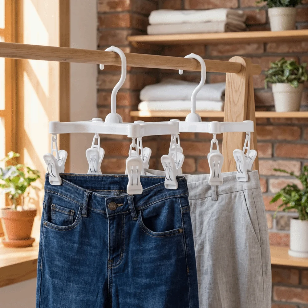 360° Rotatable H Shaped Trouser Hanger Quick Drying Wind-Resistant Pants Hanger Efficient with Clips Underwear Drying Rack