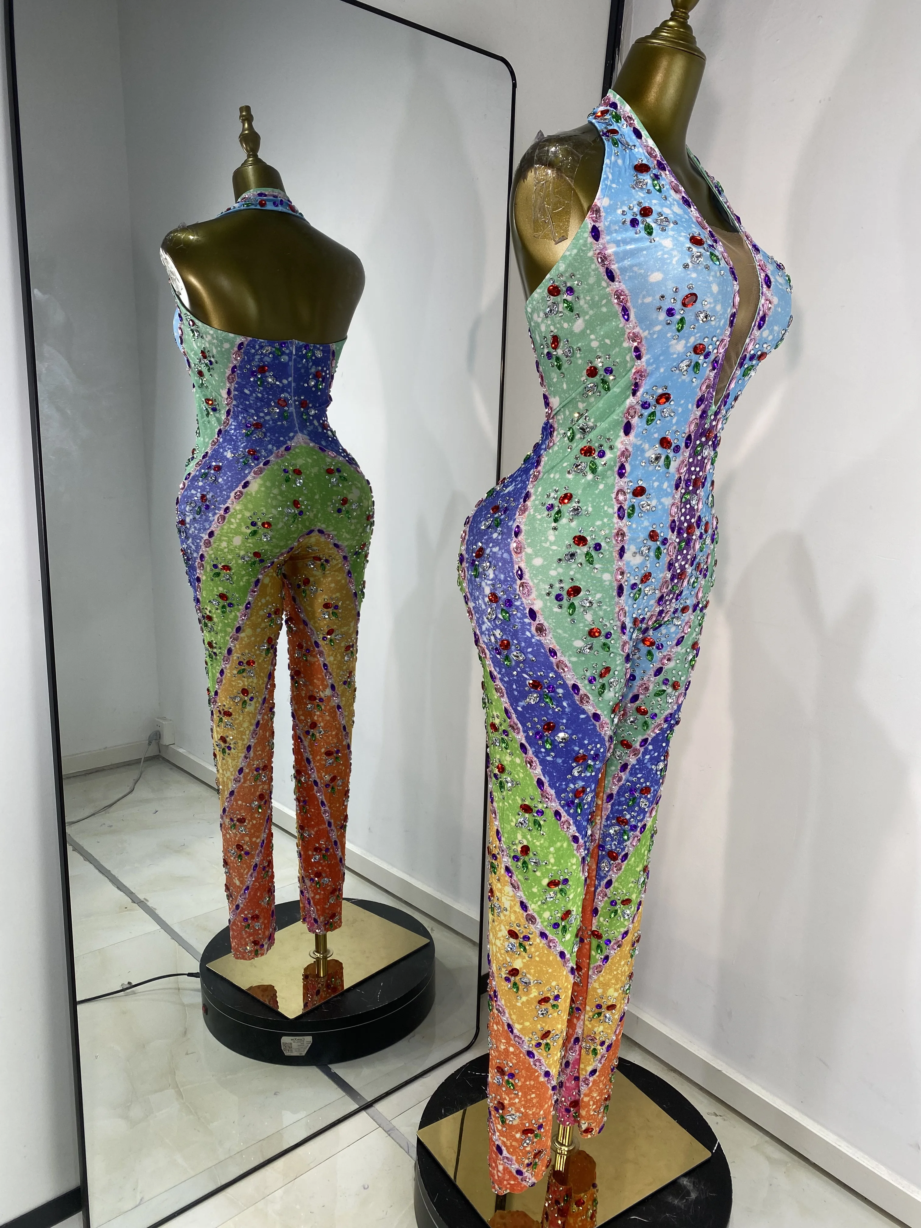 Tute aderenti con scollo all'americana stampate con strass scintillanti Donne Occasioni speciali DJ Gogo Nightbar Serata Club Costumi da festa