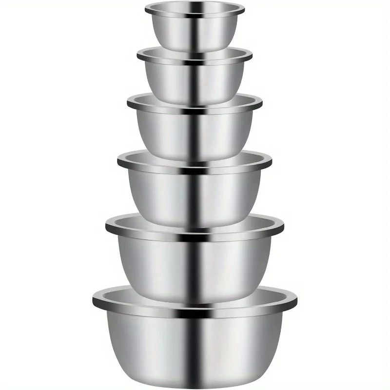 

6pcs/set Stainless Steel Mixing Bowls Non Slip Nesting Whisking Bowls Set Kitchen Mixing Bowls for Salad Cooking Baking