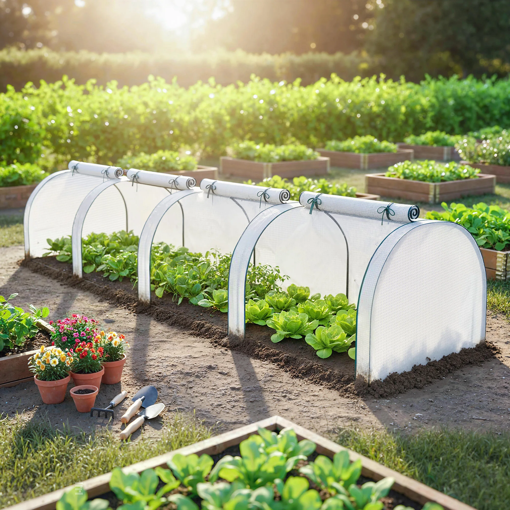 Mini Greenhouse, Portable Greenhouse with 4 Roll-Up Doors, PE Cover, 177.2" x 39.4" x 31.5", White