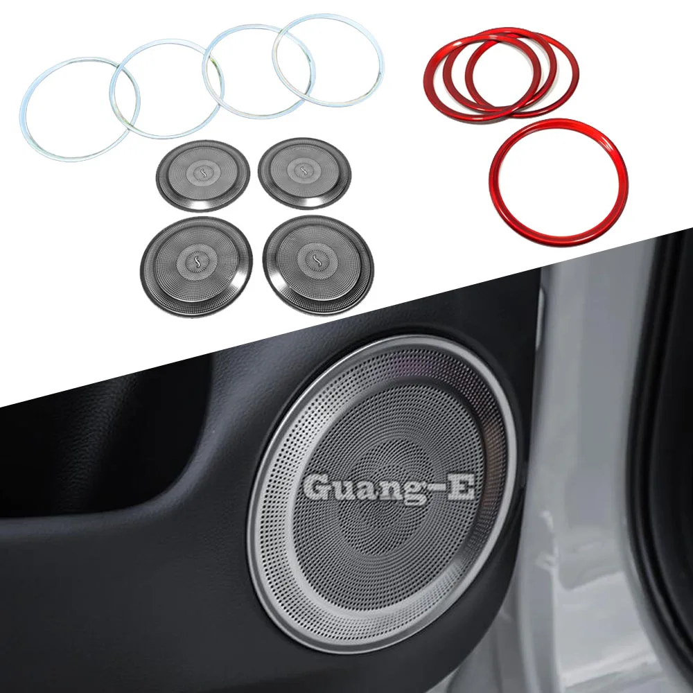 

Car Door Cover Stick ABS/Steel Audio Speak Sound Cover Ring Circle Lamp Trim 4PCs For Honda Fit Jazz 2020 2021 2022 2023 2024