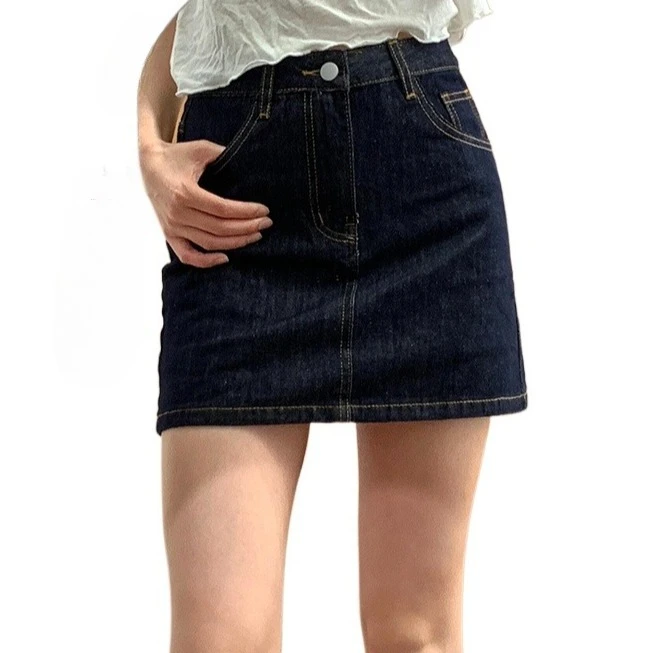 

Летняя женская джинсовая юбка с высокой талией femme темно-синяя мини-юбка модная
