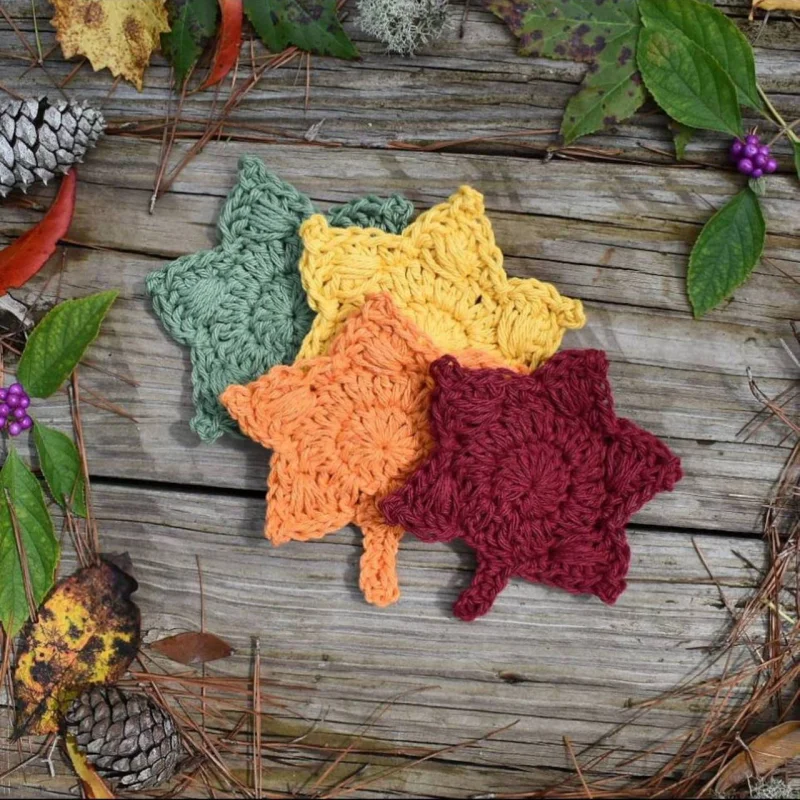 Weed Leaf Shaped Coasters Round Woolen Knitting Mold Tableware Mat Maple Leaf Coasters DIY handamde crocheted Maple leaf coaster