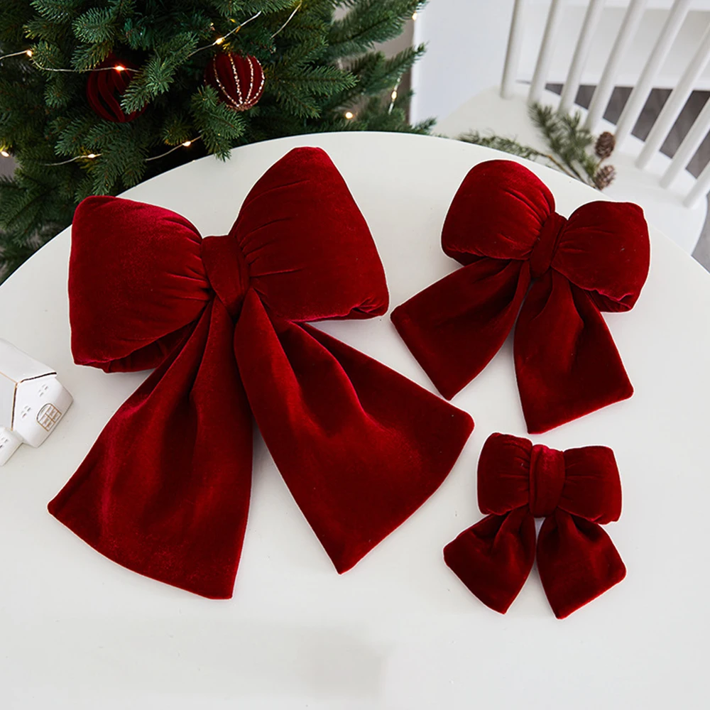 Weihnachten rote Samtschleifen Weihnachtsbaum Ornamente für Weihnachten Home Dekorationen Kranz Treppen Geländer Dekore Neujahr Geschenkzubehör – Detail 5