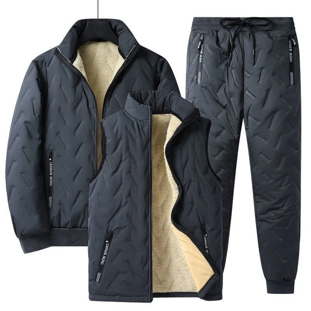Mens large size loose lambswool cotton jacket vest and pants set Polyester blend for leisure daily and club environments
