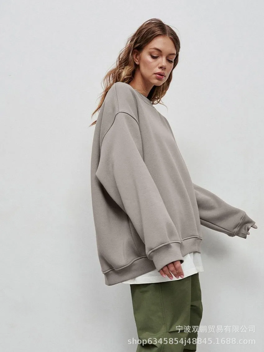 Pullover Loose Fit Hoodie Casual with Crew Neck Long Sleeve Standard Length Single Pullover Closure Japanese Korean Women Hoodie