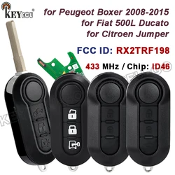 KEYECU Marelli/Delphi RX2TRF198 PCF7946 433MHz for Fiat 500L Ducato Citroen Jumper Peugeot Boxer 2008-2015 Flip Remote Key Fod