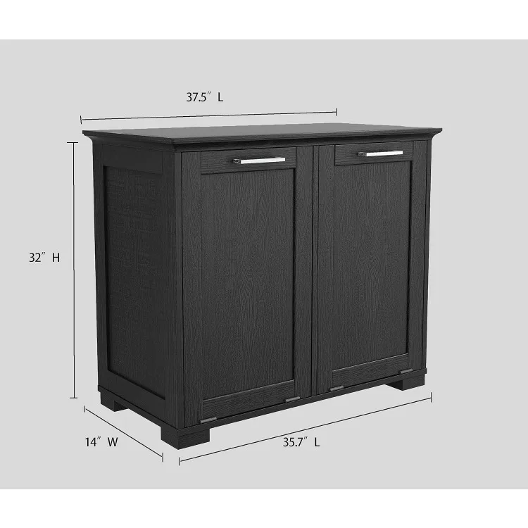 Double Tilt Out Trash Cabinet, Wooden Kitchen Garbage Can Free Standing Holder, Black Finish